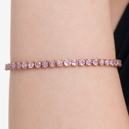 BRACELET TENNIS ACIER OR IP POUR FEMME AVEC CRISTAUX ROSES