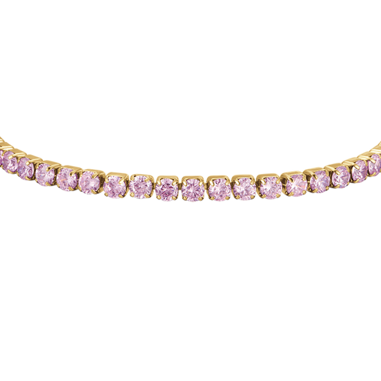 BRACELET TENNIS ACIER OR IP POUR FEMME AVEC CRISTAUX ROSES