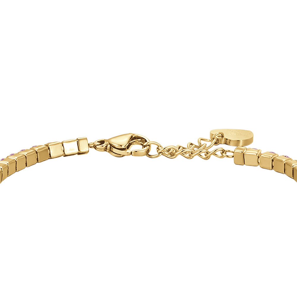 BRACELET TENNIS ACIER OR IP POUR FEMME AVEC CRISTAUX ROSES