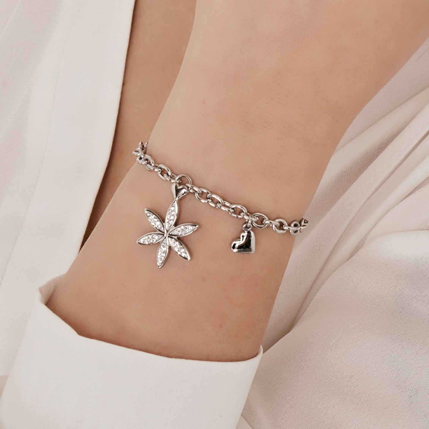 BRACELET EN ACIER POUR FEMME AVEC FLEUR DE VIE AVEC CRISTAUX BLANCS Luca Barra