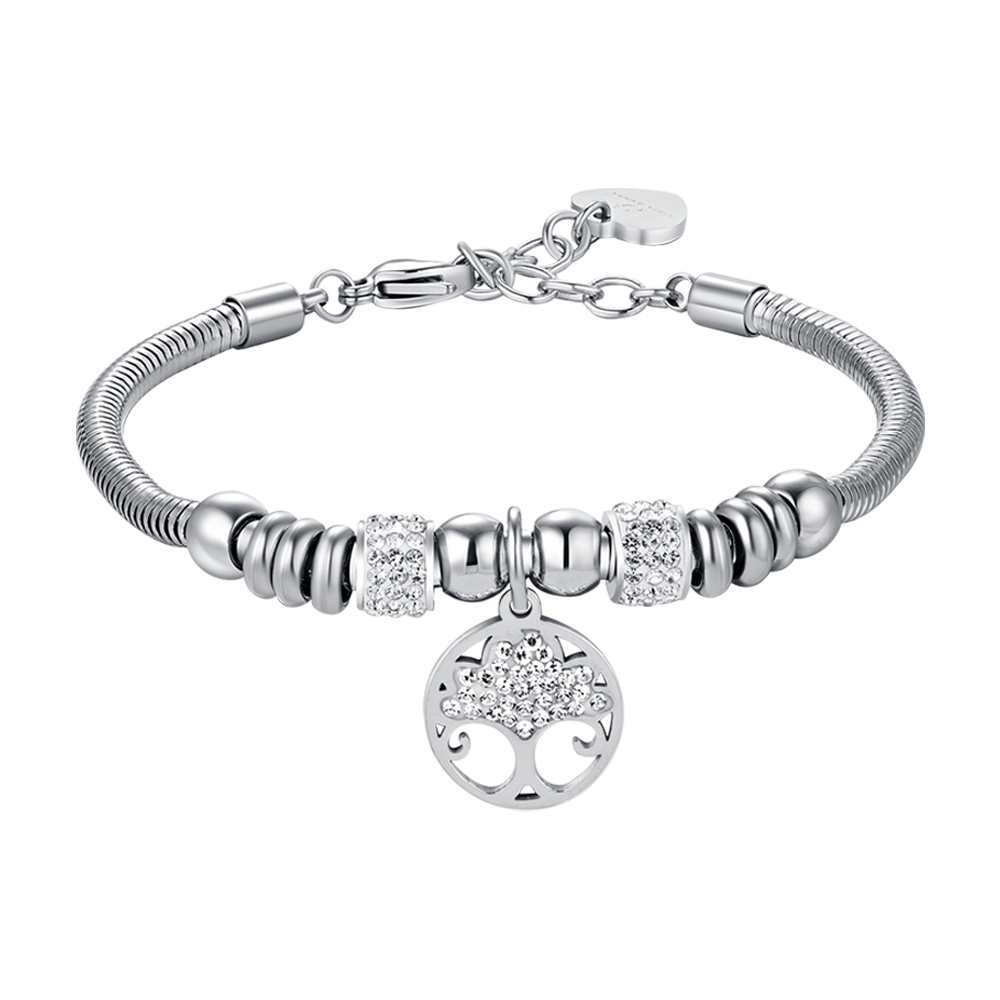 BRACELET EN ACIER POUR FEMME AVEC ARBRE DE VIE AVEC CRISTAUX BLANCS Luca Barra