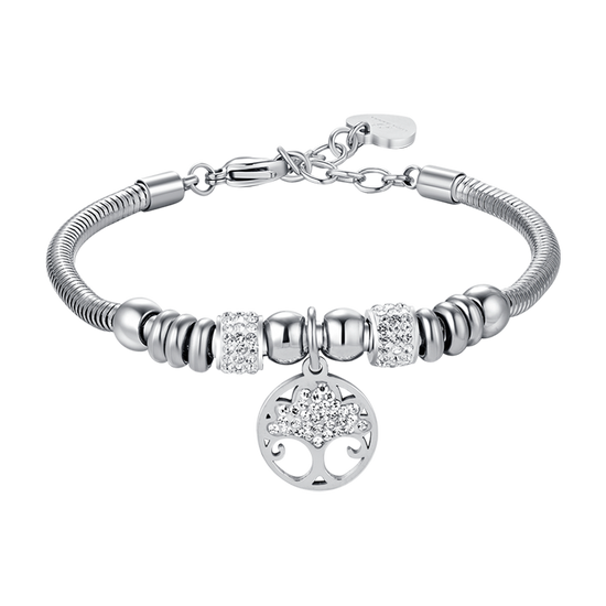 BRACELET EN ACIER POUR FEMME AVEC ARBRE DE VIE AVEC CRISTAUX BLANCS Luca Barra