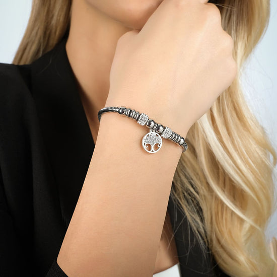 BRACELET EN ACIER POUR FEMME AVEC ARBRE DE VIE AVEC CRISTAUX BLANCS Luca Barra