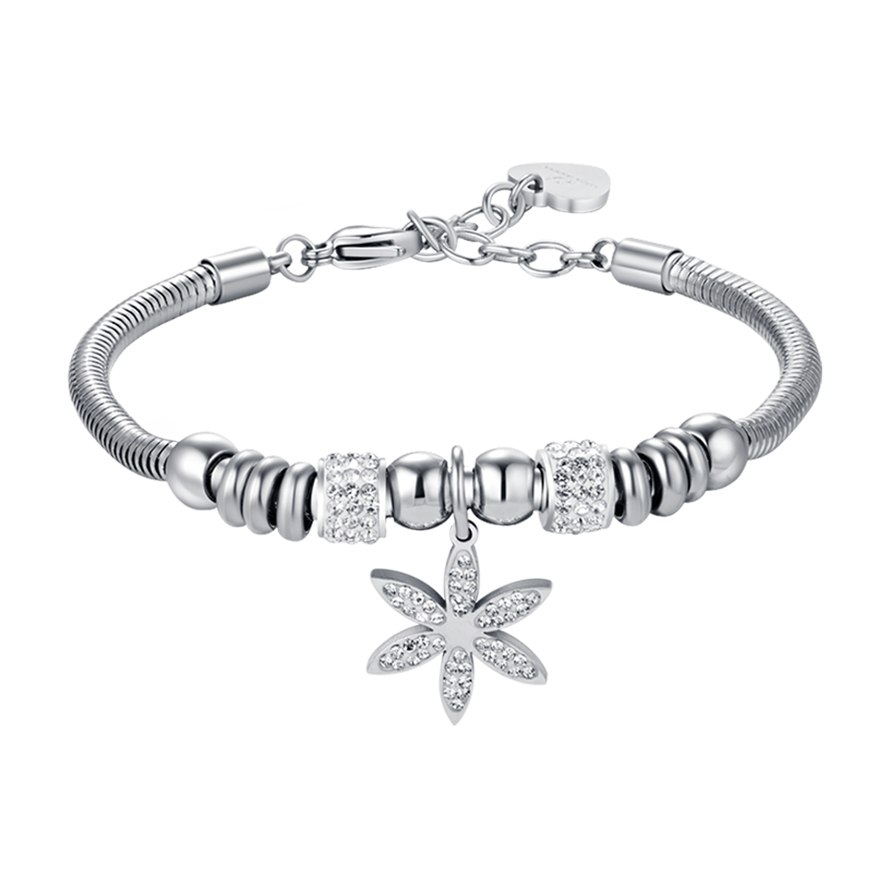 BRACELET EN ACIER POUR FEMME AVEC FLEUR DE VIE AVEC CRISTAUX BLANCS Luca Barra