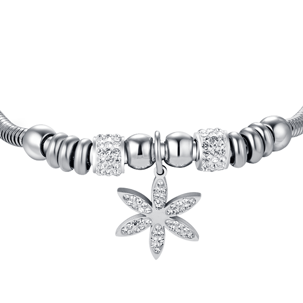BRACELET FEMME EN ACIER AVEC FLEUR DE VIE AVEC CRISTAUX BLANCS