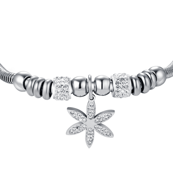 BRACELET FEMME EN ACIER AVEC FLEUR DE VIE AVEC CRISTAUX BLANCS