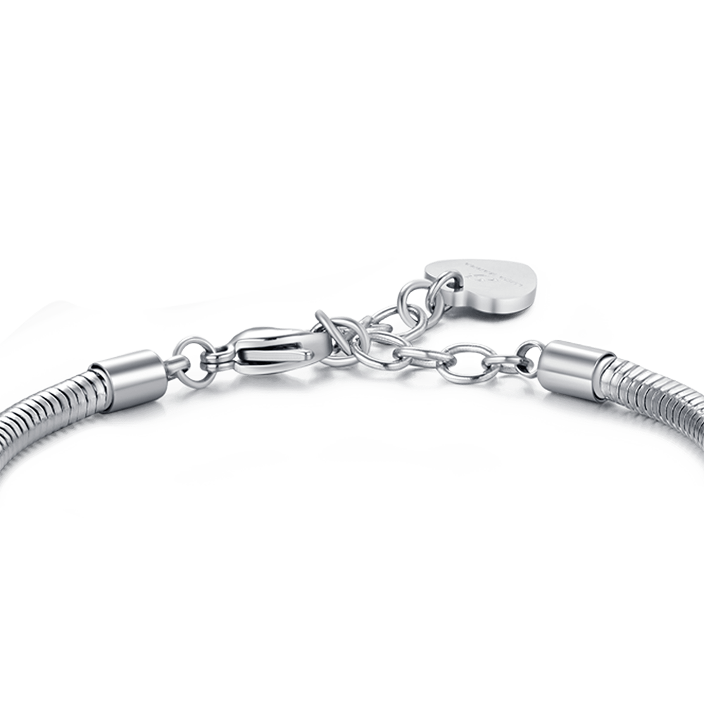 BRACELET FEMME EN ACIER AVEC TRÈFLE À QUATRE FEUILLES AVEC CRISTAUX BLANCS