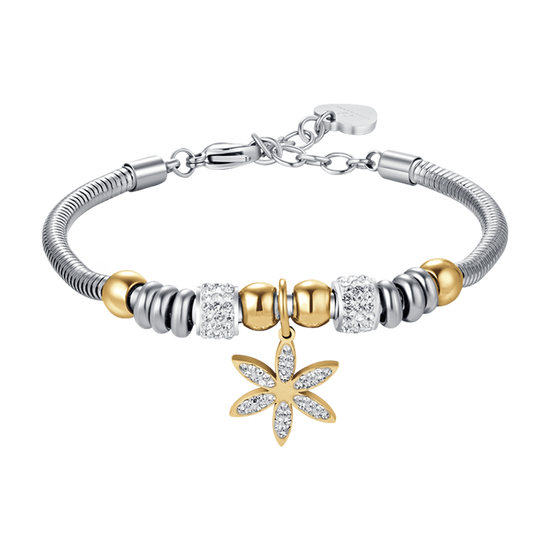 BRACELET FEMME EN ACIER AVEC FLEUR DE VIE AVEC CRISTAUX BLANCS