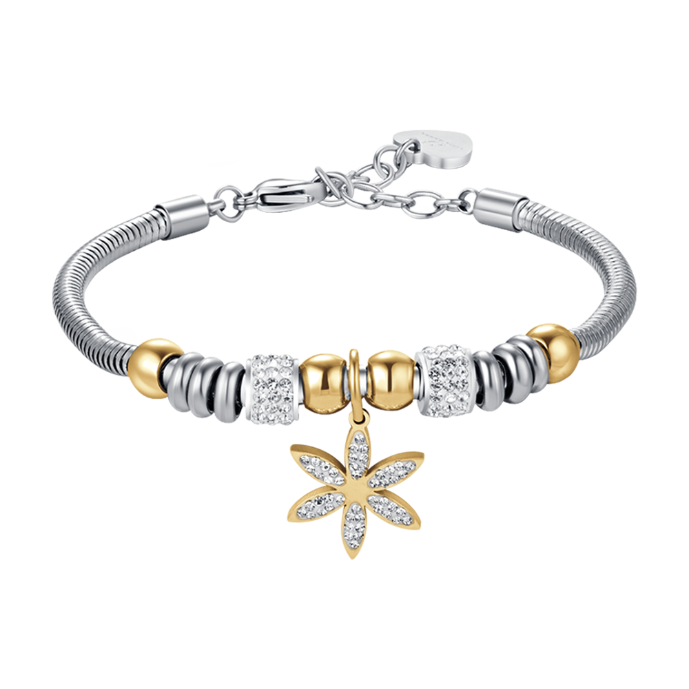 BRACELET FEMME EN ACIER AVEC FLEUR DE VIE AVEC CRISTAUX BLANCS