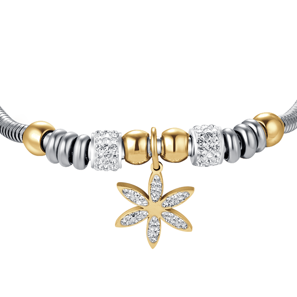 BRACELET FEMME EN ACIER AVEC FLEUR DE VIE AVEC CRISTAUX BLANCS