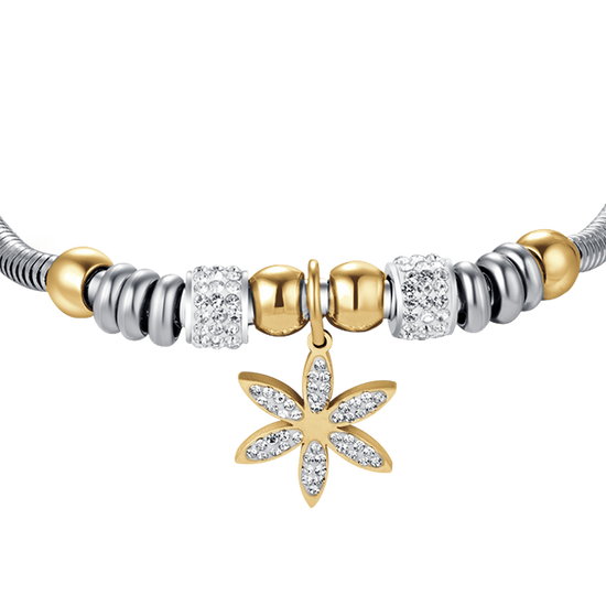 BRACELET FEMME EN ACIER AVEC FLEUR DE VIE AVEC CRISTAUX BLANCS