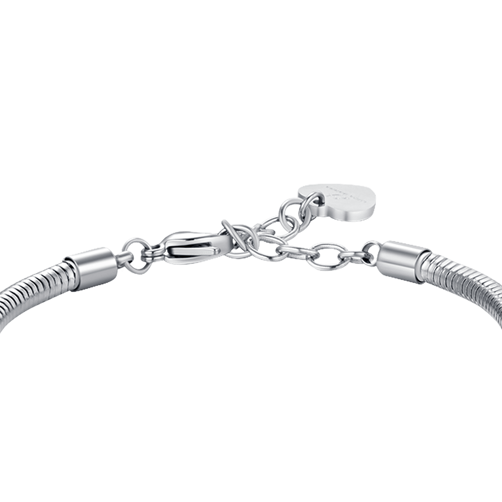 BRACELET FEMME EN ACIER AVEC TRÈFLE À QUATRE FEUILLES AVEC CRISTAUX BLANCS