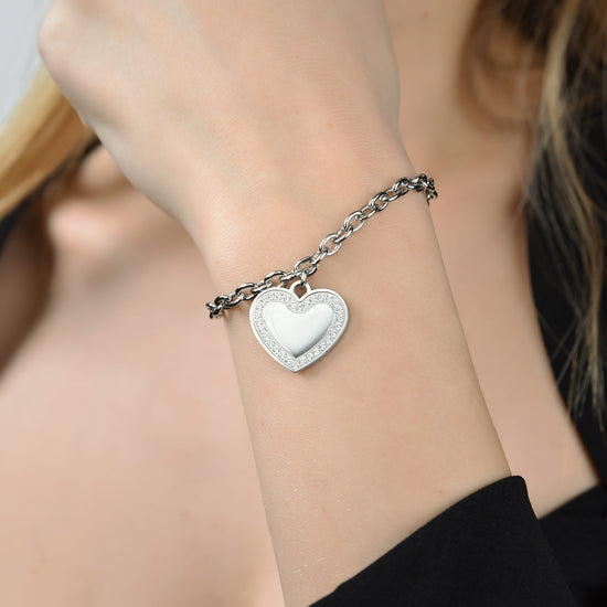 BRACELET POUR FEMME EN ACIER AVEC UN COEUR AVEC DES CRISTAUX BLANCS Luca Barra