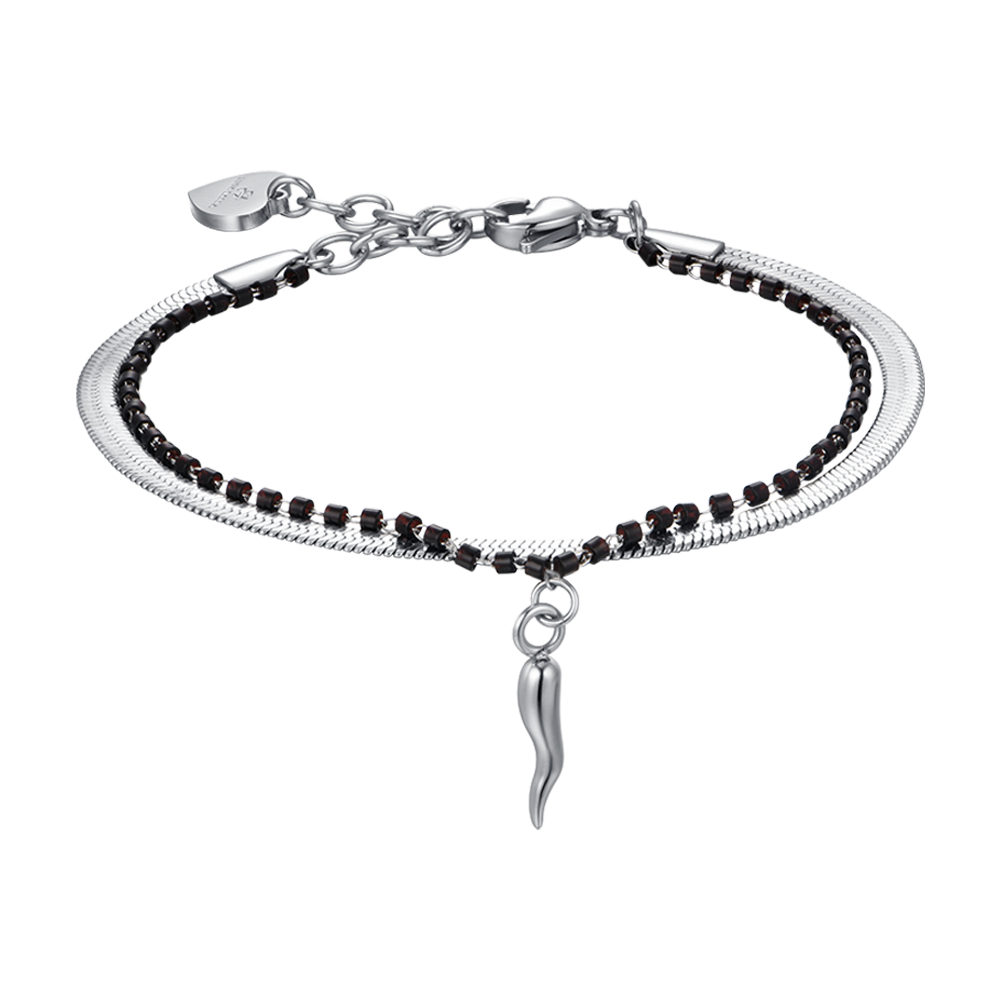 BRACELET POUR FEMME EN ACIER AVEC ÉLÉMENTS DE CORNE ET DE NOIR Luca Barra