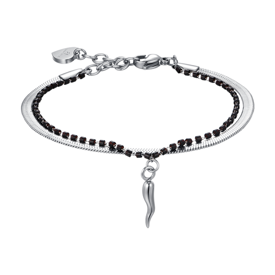 BRACELET POUR FEMME EN ACIER AVEC ÉLÉMENTS DE CORNE ET DE NOIR Luca Barra