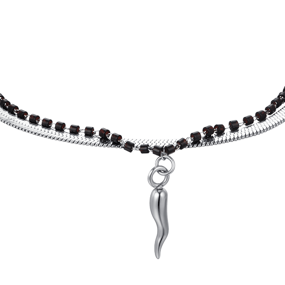 BRACELET FEMME EN ACIER AVEC ÉLÉMENTS EN CORNE ET NOIRS