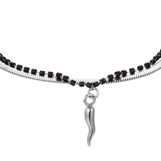 BRACELET FEMME EN ACIER AVEC ÉLÉMENTS EN CORNE ET NOIRS