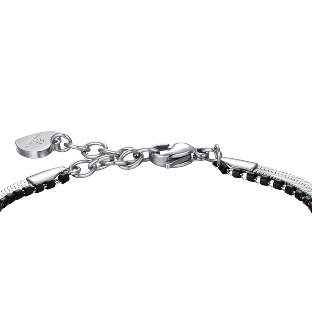 BRACELET FEMME EN ACIER AVEC ÉLÉMENTS EN CORNE ET NOIRS