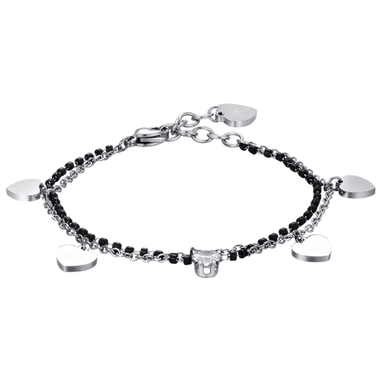 BRACELET POUR FEMME EN ACIER AVEC CŒURS, ÉLÉMENTS NOIRS ET CRISTAUX BLANCS Luca Barra