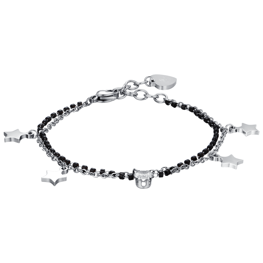 BRACELET POUR FEMME EN ACIER AVEC ETOILES, ELEMENTS EN IP NOIR ET CRISTAL BLANC Luca Barra