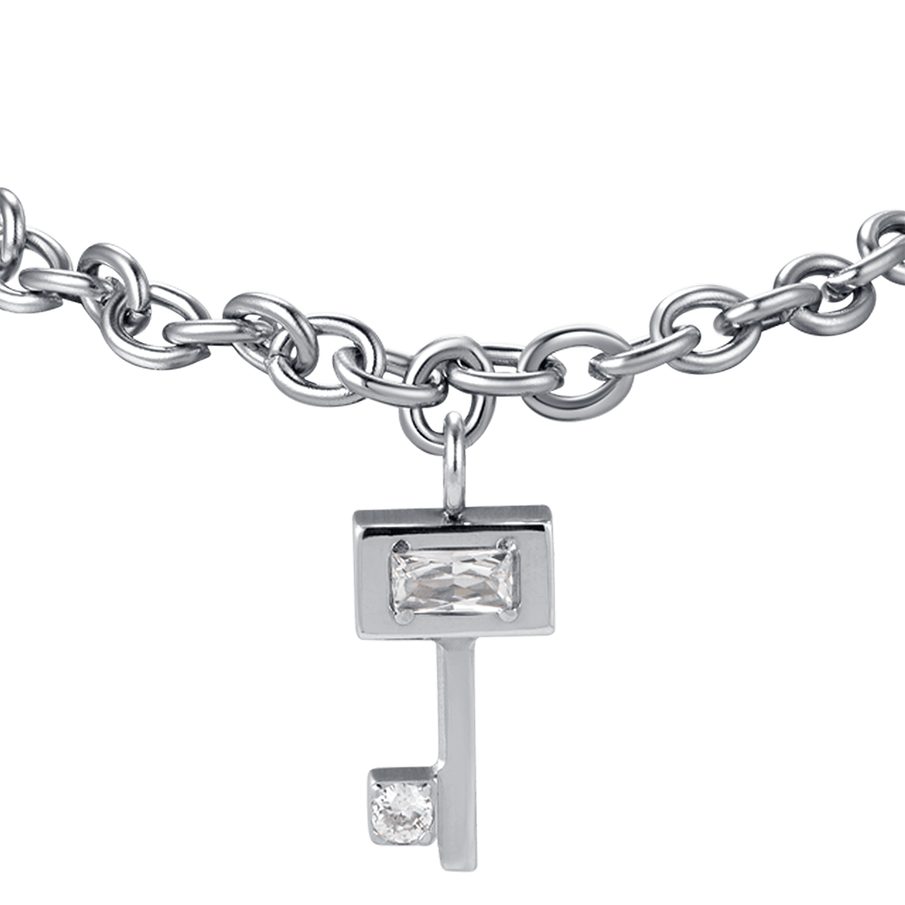 BRACELET CLÉ EN ACIER POUR FEMME AVEC CRISTAUX BLANCS