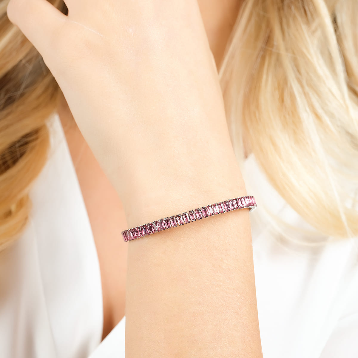 BRACELET EN ACIER POUR FEMME AVEC CRISTAUX DE FUCHSIA Luca Barra