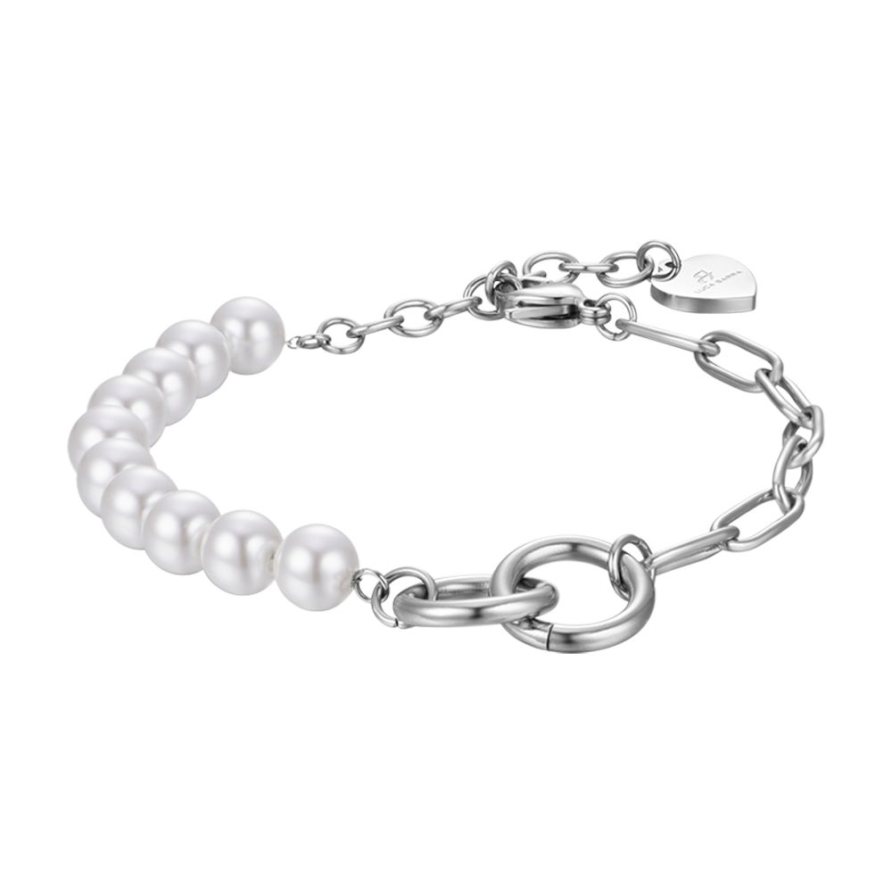 BRACELET POUR FEMME EN ACIER AVEC PERLES BLANCHES Luca Barra