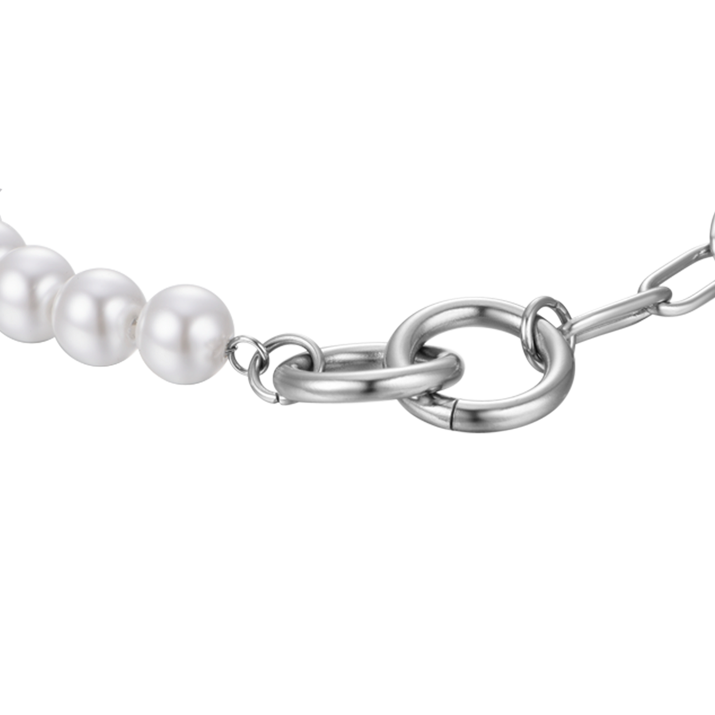 BRACELET FEMME EN ACIER AVEC PERLES BLANCHES