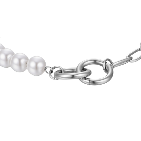 BRACELET FEMME EN ACIER AVEC PERLES BLANCHES