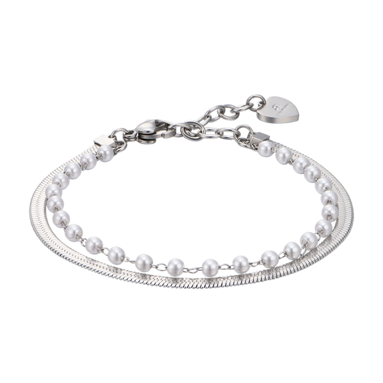 BRACELET FEMME EN ACIER AVEC PERLES BLANCHES