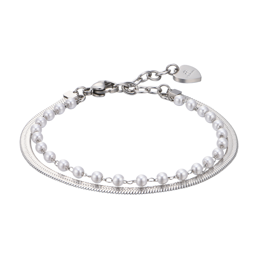 BRACELET FEMME EN ACIER AVEC PERLES BLANCHES