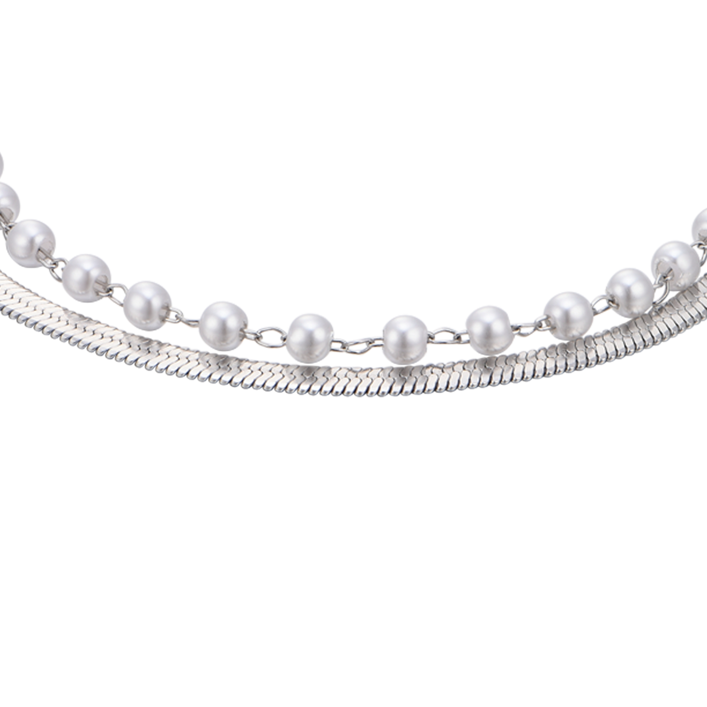 BRACELET FEMME EN ACIER AVEC PERLES BLANCHES