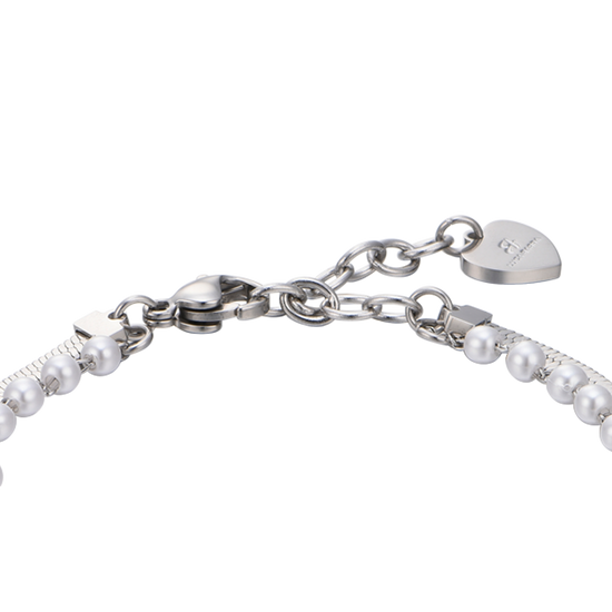 BRACELET FEMME EN ACIER AVEC PERLES BLANCHES