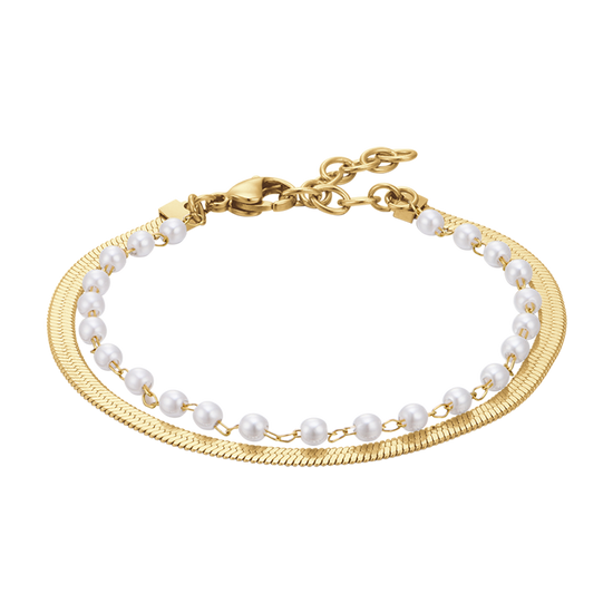 BRACELET FEMME EN ACIER AVEC PERLES BLANCHES