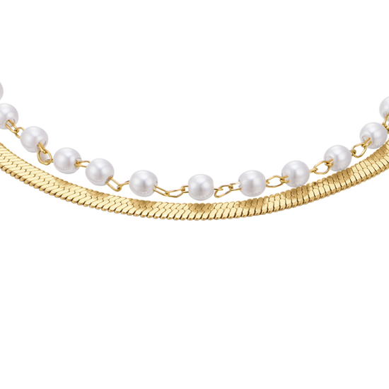 BRACELET FEMME EN ACIER AVEC PERLES BLANCHES