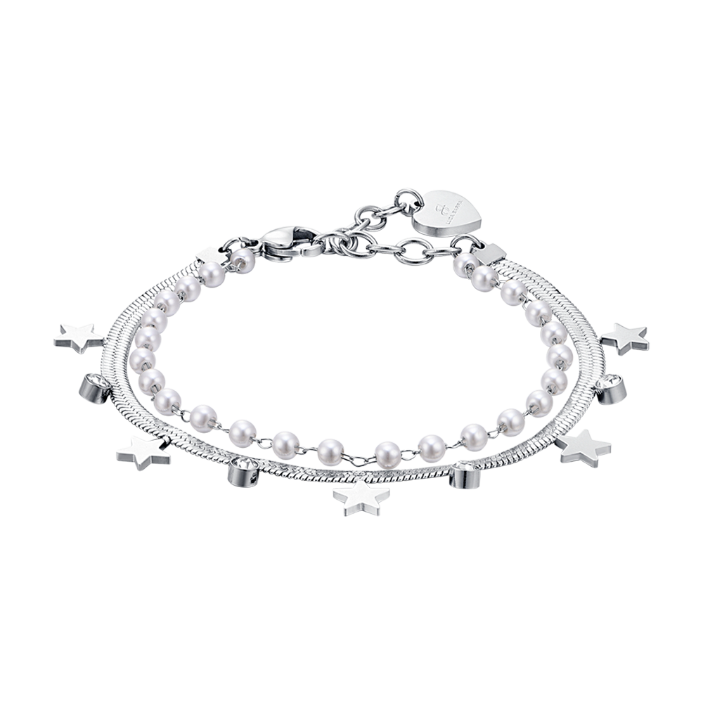 BRACELET POUR FEMME EN ACIER AVEC PERLES, ETOILES ET CRISTAUX BLANCS Luca Barra