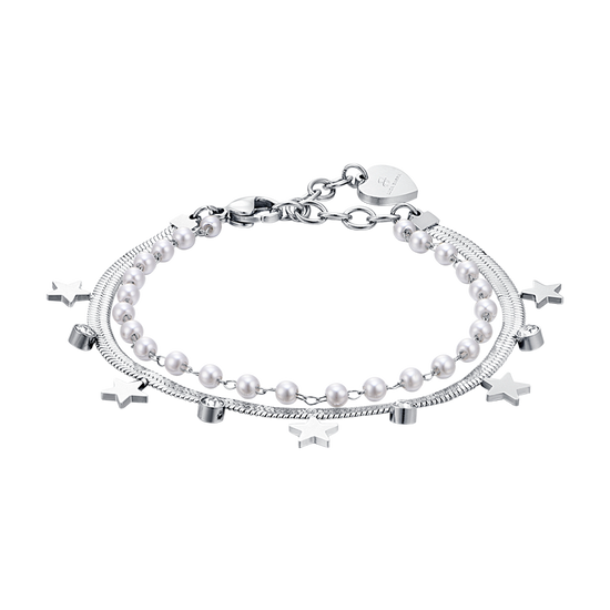 BRACELET POUR FEMME EN ACIER AVEC PERLES, ETOILES ET CRISTAUX BLANCS Luca Barra