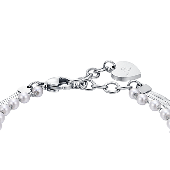 BRACELET POUR FEMME EN ACIER AVEC PERLES BLANCHES, ÉTOILES ET CRISTAUX