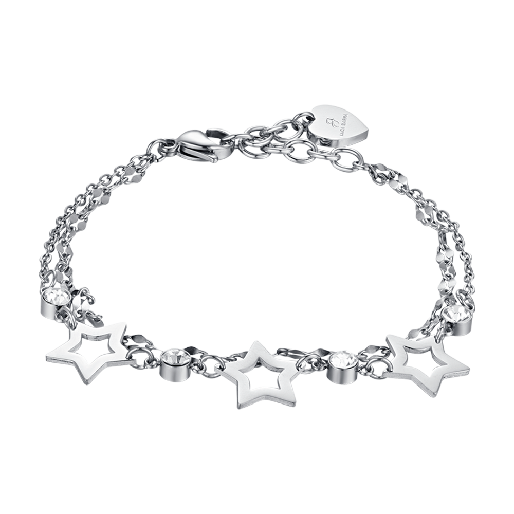 BRACELET MULTI-FILES EN ACIER POUR FEMME AVEC ÉTOILES PERFORÉES ET CRISTAUX BLANCS Luca Barra