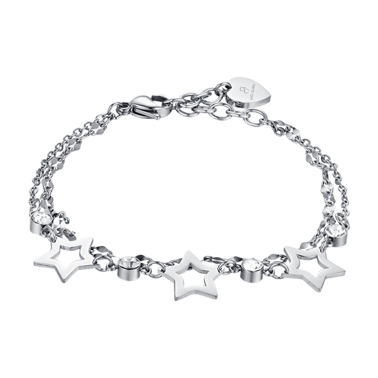 BRACELET MULTI-FILES EN ACIER POUR FEMME AVEC ÉTOILES PERFORÉES ET CRISTAUX BLANCS Luca Barra