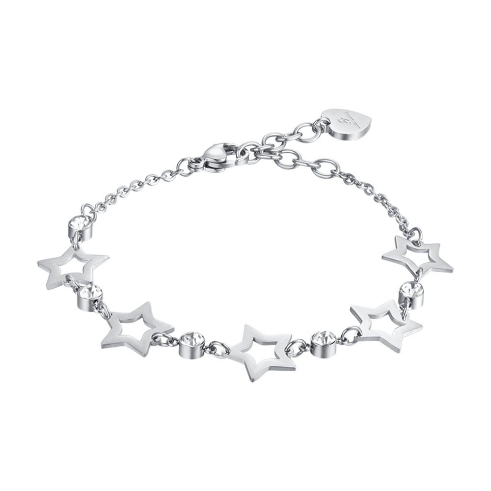 BRACELET POUR FEMME EN ACIER INOXYDABLE AVEC ÉTOILES PERFORÉES ET CRISTAUX BLANCS Luca Barra