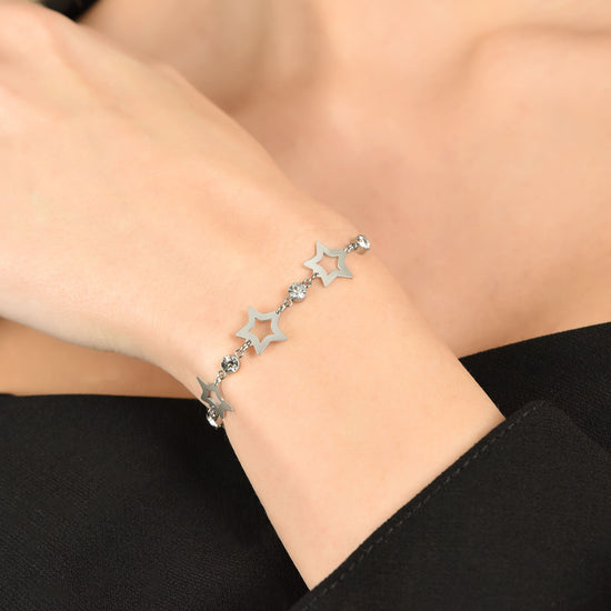 BRACELET POUR FEMME EN ACIER INOXYDABLE AVEC ÉTOILES PERFORÉES ET CRISTAUX BLANCS Luca Barra