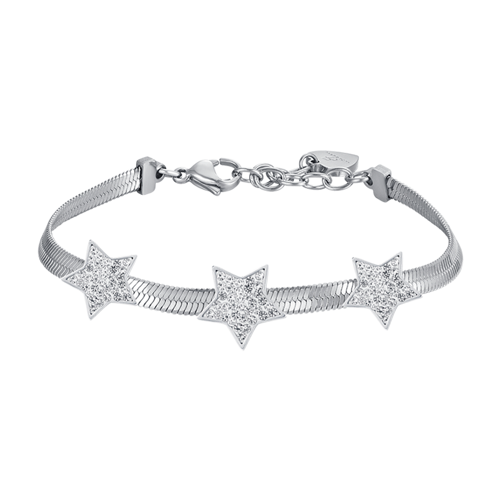 BRACELET POUR FEMME EN ACIER SERPENTÉ AVEC ÉTOILES ET CRISTAUX BLANCS