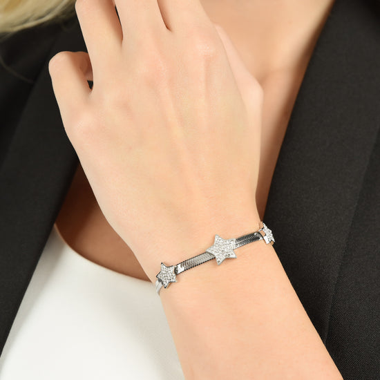 BRACELET POUR FEMME EN ACIER SERPENTÉ AVEC ÉTOILES ET CRISTAUX BLANCS