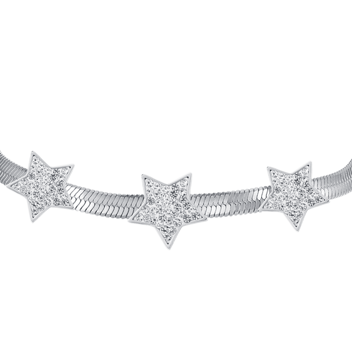 BRACELET POUR FEMME EN ACIER SERPENTÉ AVEC ÉTOILES ET CRISTAUX BLANCS