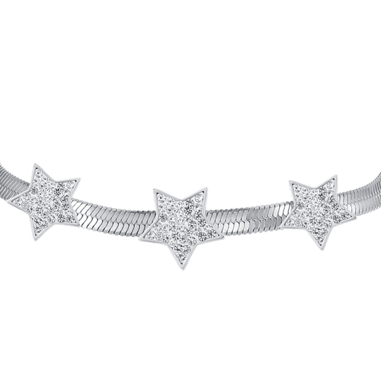 BRACELET POUR FEMME EN ACIER SERPENTÉ AVEC ÉTOILES ET CRISTAUX BLANCS