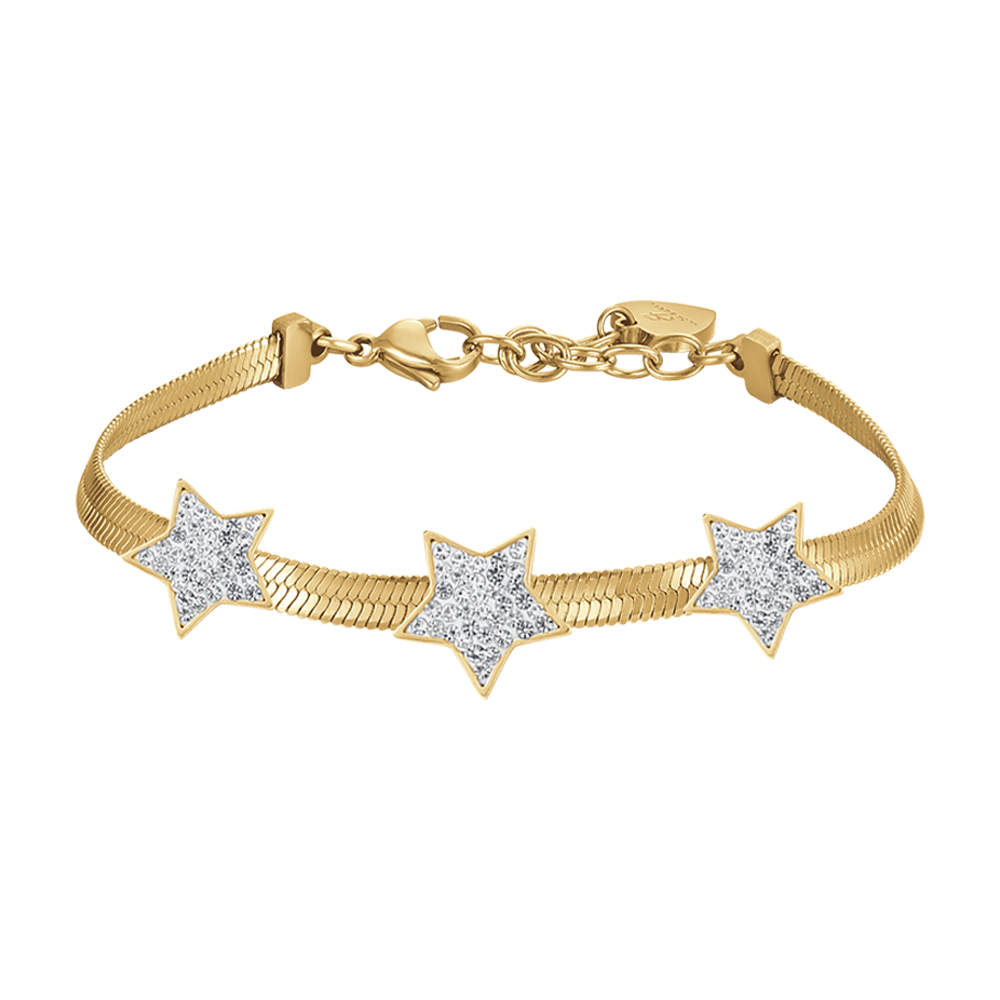BRACELET POUR FEMME EN ACIER ET OR AVEC ÉTOILES ET CRISTAUX BLANCS (SNAKE IP)