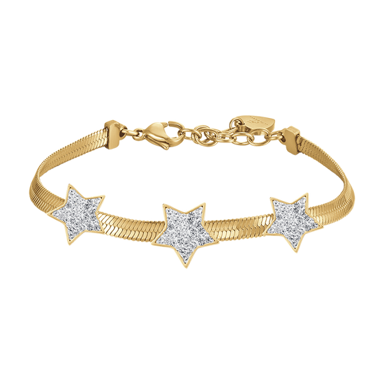 BRACELET POUR FEMME EN ACIER ET OR AVEC ÉTOILES ET CRISTAUX BLANCS (SNAKE IP)