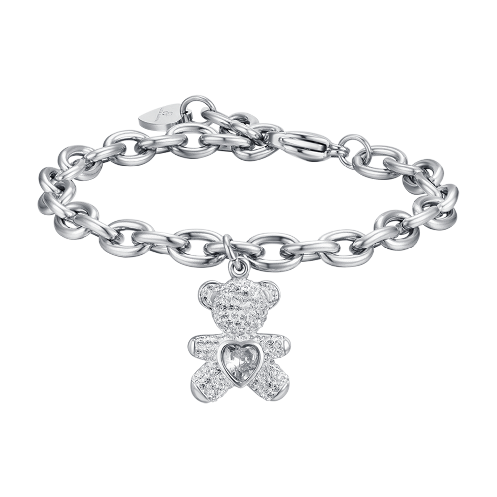 BRACELET EN ACIER POUR FEMME AVEC OURS AVEC CRISTAUX BLANCS Luca Barra