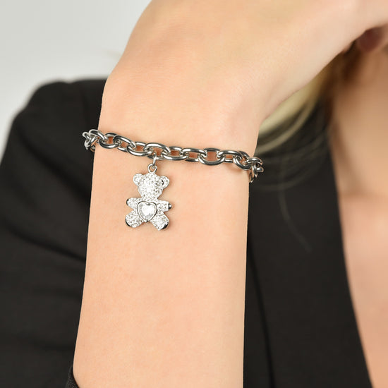 BRACELET EN ACIER POUR FEMME AVEC OURS AVEC CRISTAUX BLANCS Luca Barra